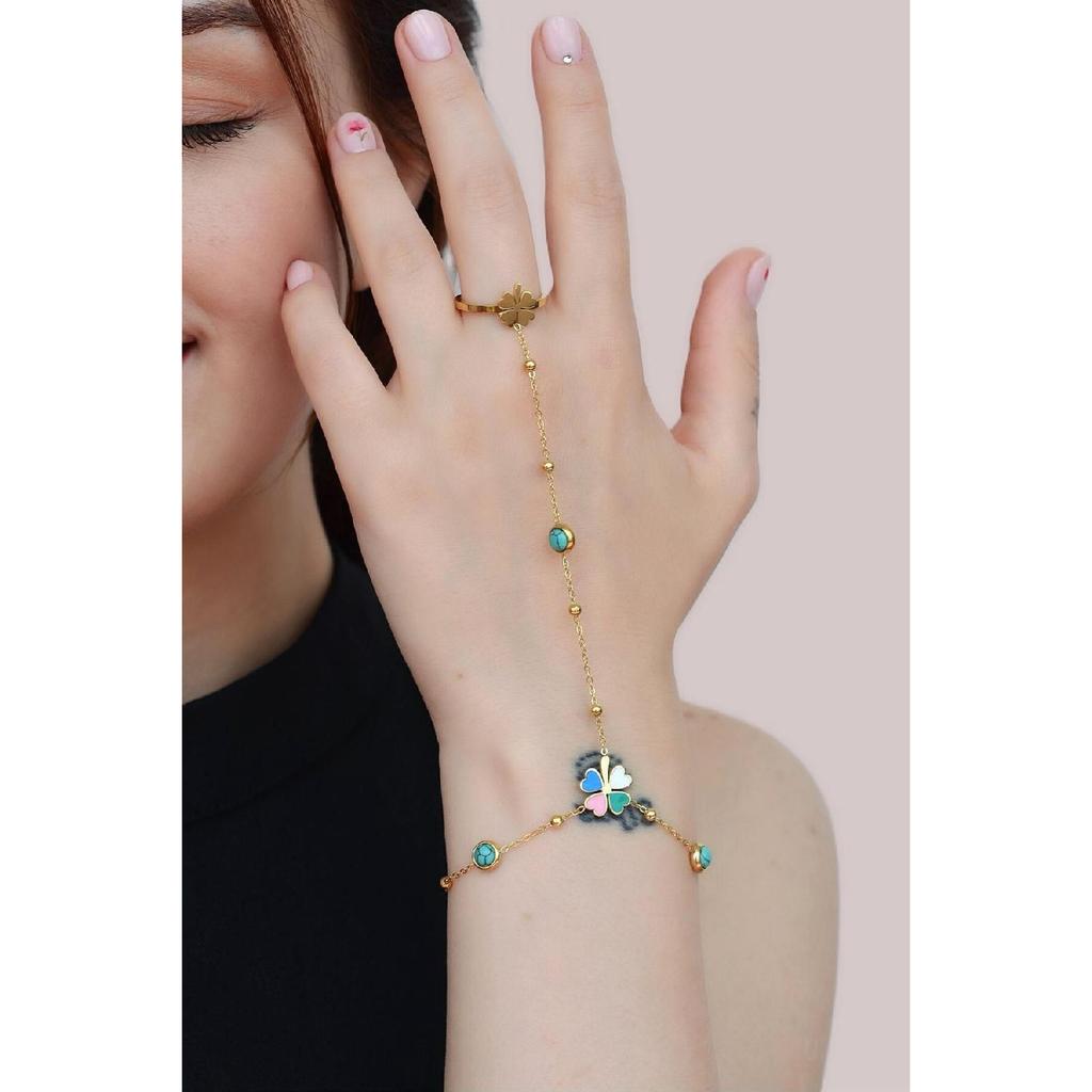Colorful Yoncal Turquoise Stone Ring Steel Ahmeran Bracelet
