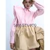 Spring New Women's Clothing Asymmetrical Design Polo Collar Long Sleeves Shoulder Fluffy Poplin Shirt 2510259