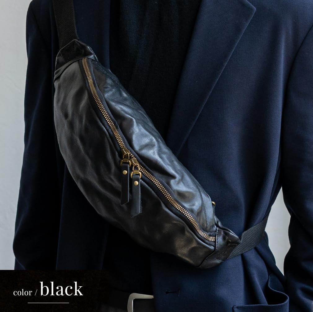 VITAFELICE Men's Vintage Leather 2-Way Body Bag (NSB-30376N) (Black)