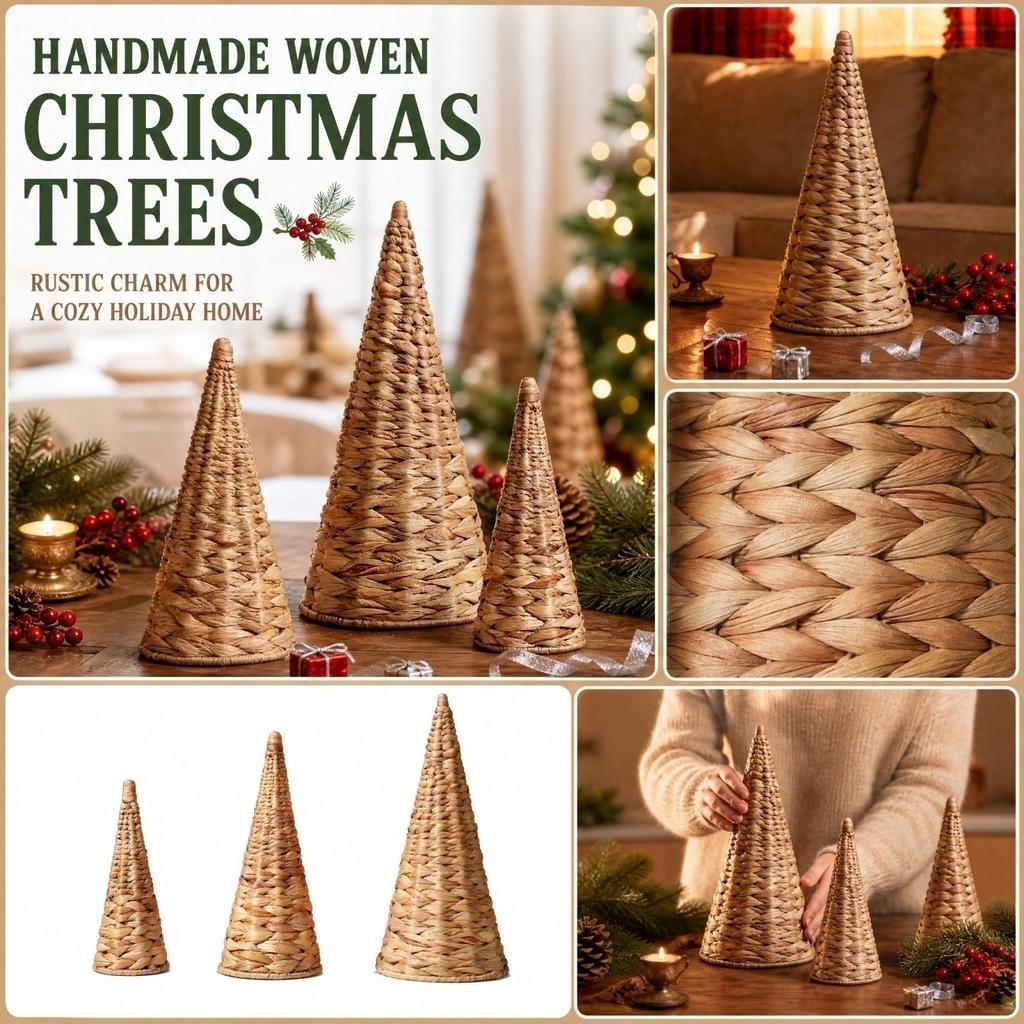 Set von 3 Weiden-Weihnachtsbäumen Rustikale Tischdekoration