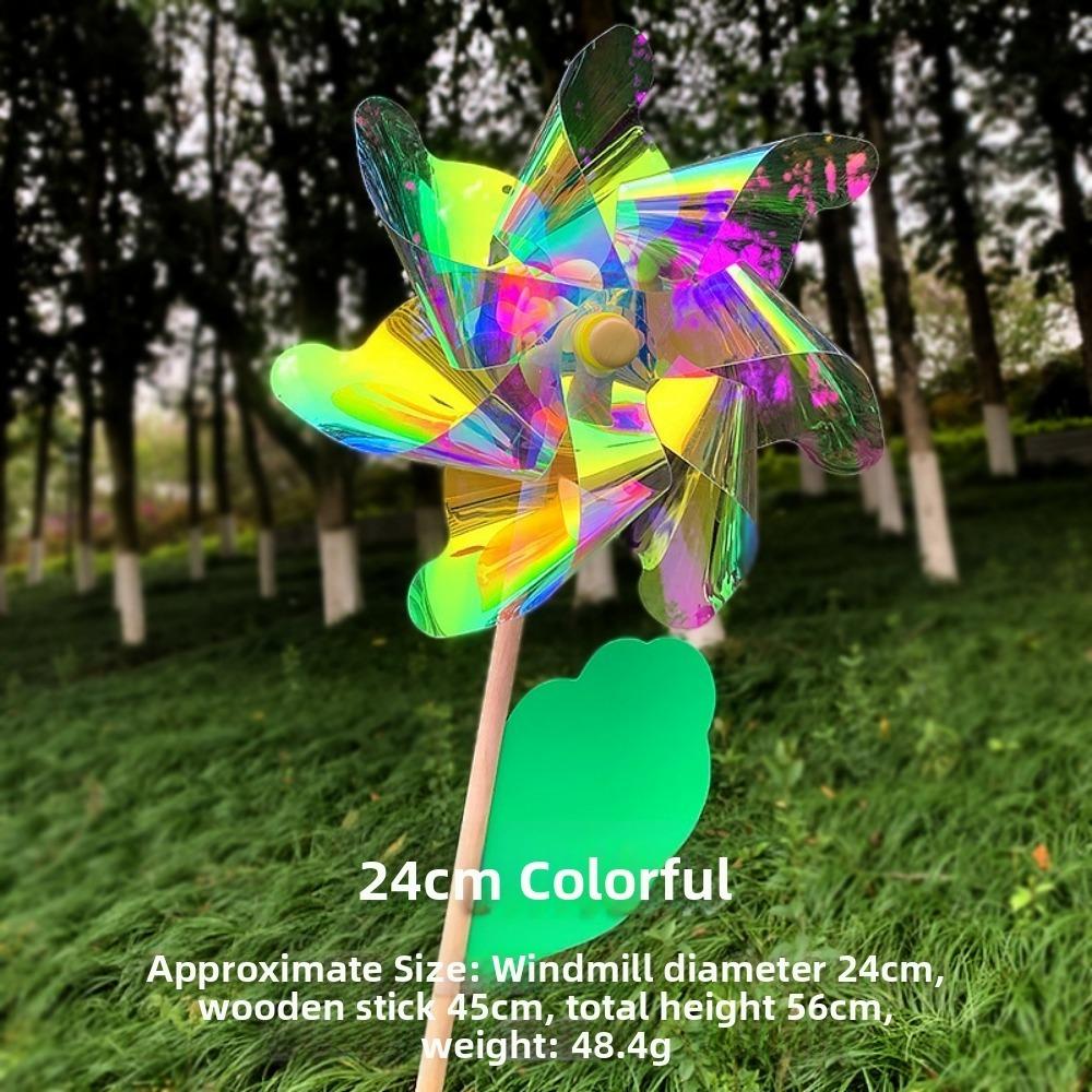 18/24/32cm Color Changing Windmill Stake Standing Lawn Pinwheel  Outdoor Party Picnic Decor