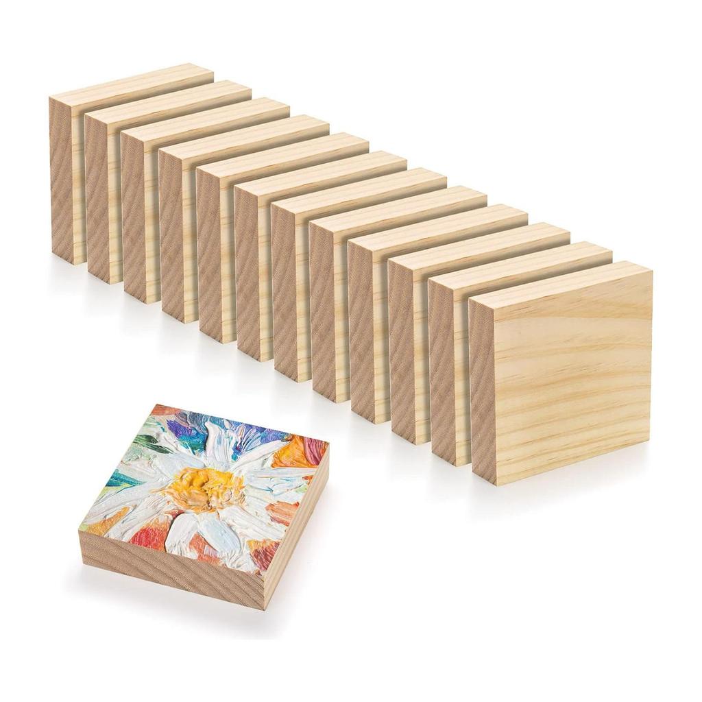 12Pcs Wooden Blocks for Crafts Arts and Board 4” x Building Carving