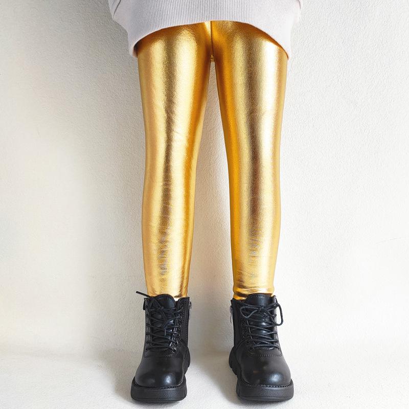 Shiny Girls' Leggings for Ages 3-7: Spring/Autumn Heavy Metal Dance Pants