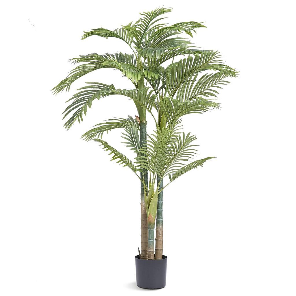 Artificial Gold Cane Palm Tree, 2m Tall Faux Plant, PE Material & Anti-Tip Tilt Protection Low-Maintenance Plant, Lifelike Green Fake Tree for Home