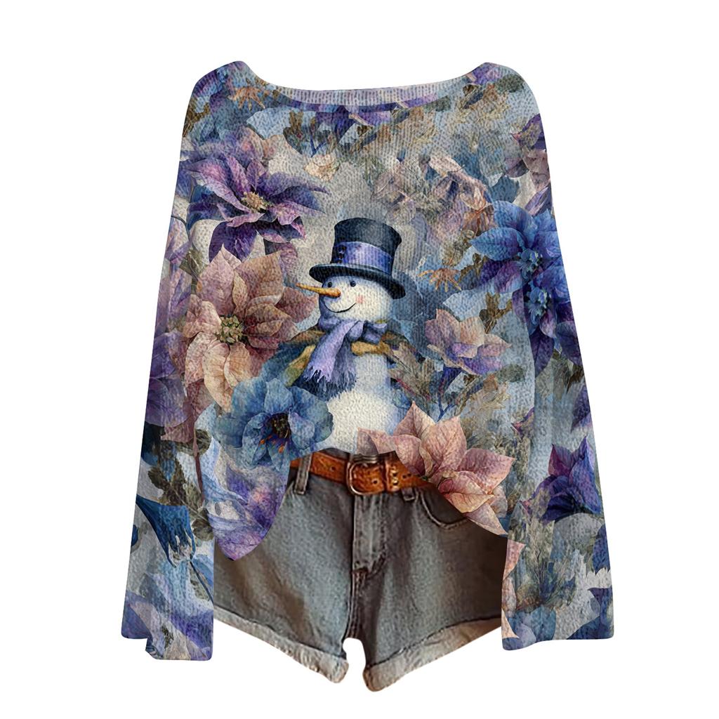 Womens  Fall Sweaters Long Sleeve Print Tops Pullover Sweaters Loose Dressy Casual Basic Clothes