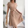 New Summer Short Sleeve Casual Dress Women Sexy Floral Print Pleated Dress for Women Summer High Waist A Line Loose Dresses 24116