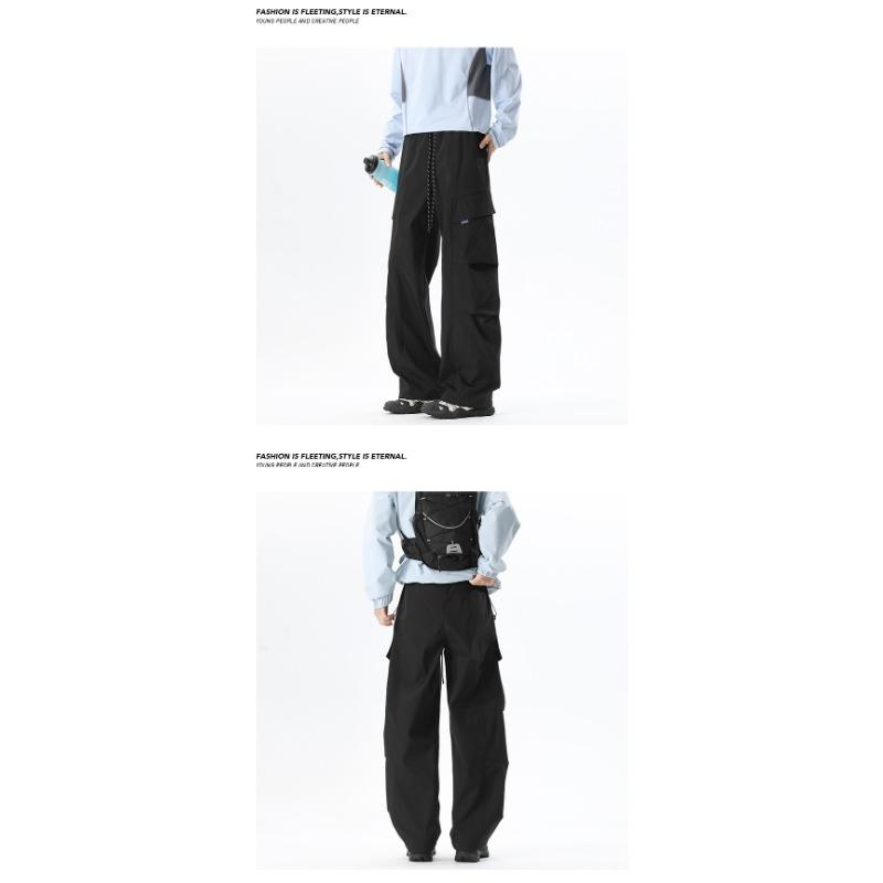 Men Vintage Crinkled Loose Outdoor Functional Hiking Cargo Paratrooper Pants