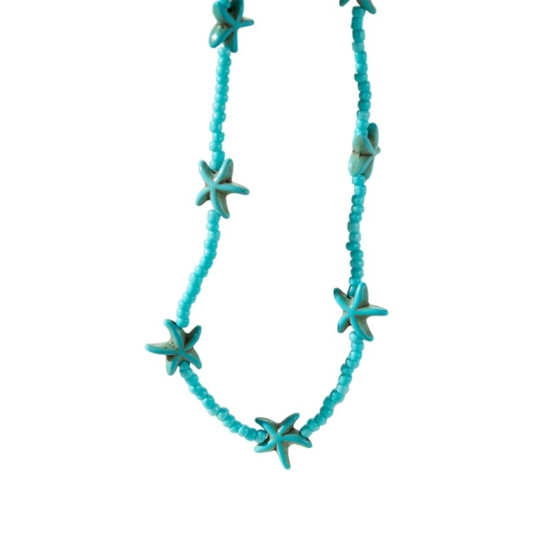 Elegant Turquoise Starfish Charm Necklace Adjustable Length Neckchain Fashionable Clavicle Chain Accessory for Ladies