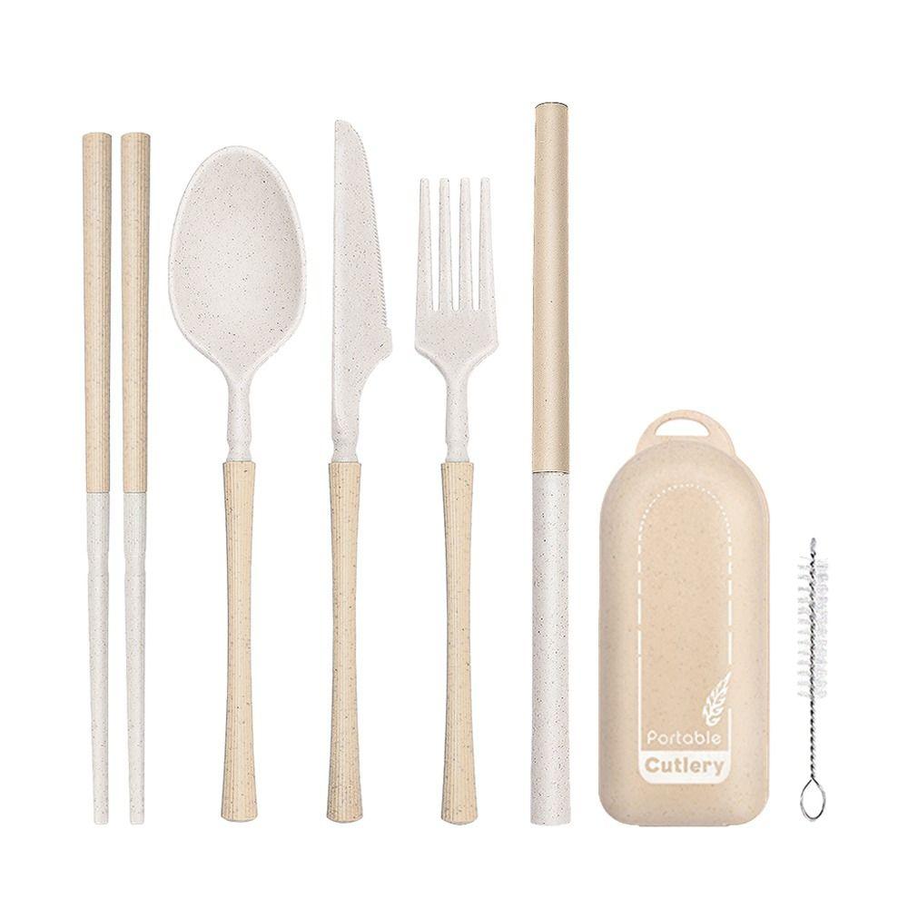 Camping Outdoor Tableware Knives Fork Spoon Chopsticks Straw Set Cutlery Set Dinnerware Set