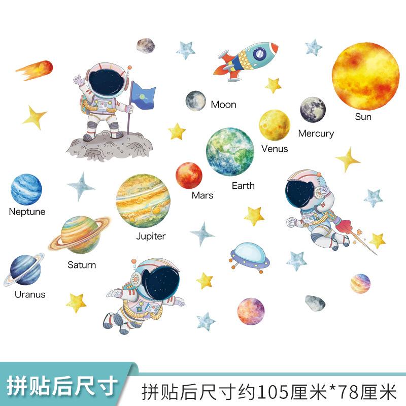 Cosmic Starry Sky Decorative Sticker Nine Planets Background Wall Removable Decorative Wall Sticker Astronaut Sticker