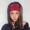 Wide Elastic Rock Head Band Fabric Hollowed Out Eyelets Headband Punk Headwrap  Steampunk