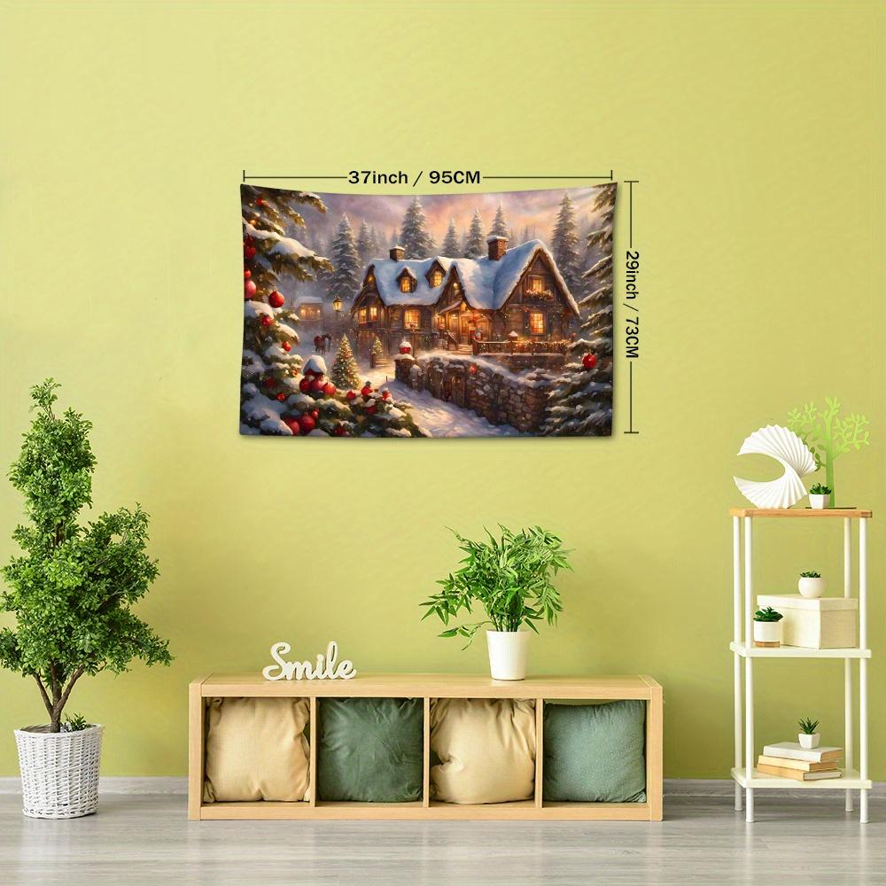 1pc Christmas Tree Holiday Atmosphere Tapestry, Christmas Town Tapestry Wall Hanging for Room Decor, Bedroom Decor, Living Room Background, Natural St