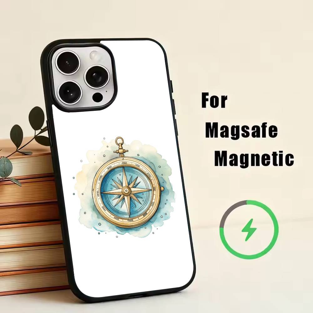 Vintage Nautical Compass  Phone Case For iPhone17,16,15,14,13,12,11 Plus,Pro Magnetic with Magsafe Wireless Charging