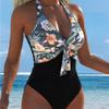2026 Slanted Shoulder Single Shoulder Design Printed One-piece Swimsuit European and American Sexy One-piece Swimsuit