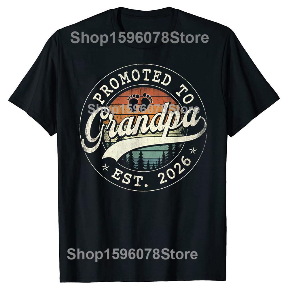 Funny Promoted to Grandpa Est 2026 Grandparents Baby Announcement T Shirts Cotton Short Sleeve Oversized Loose Tshirt Tops