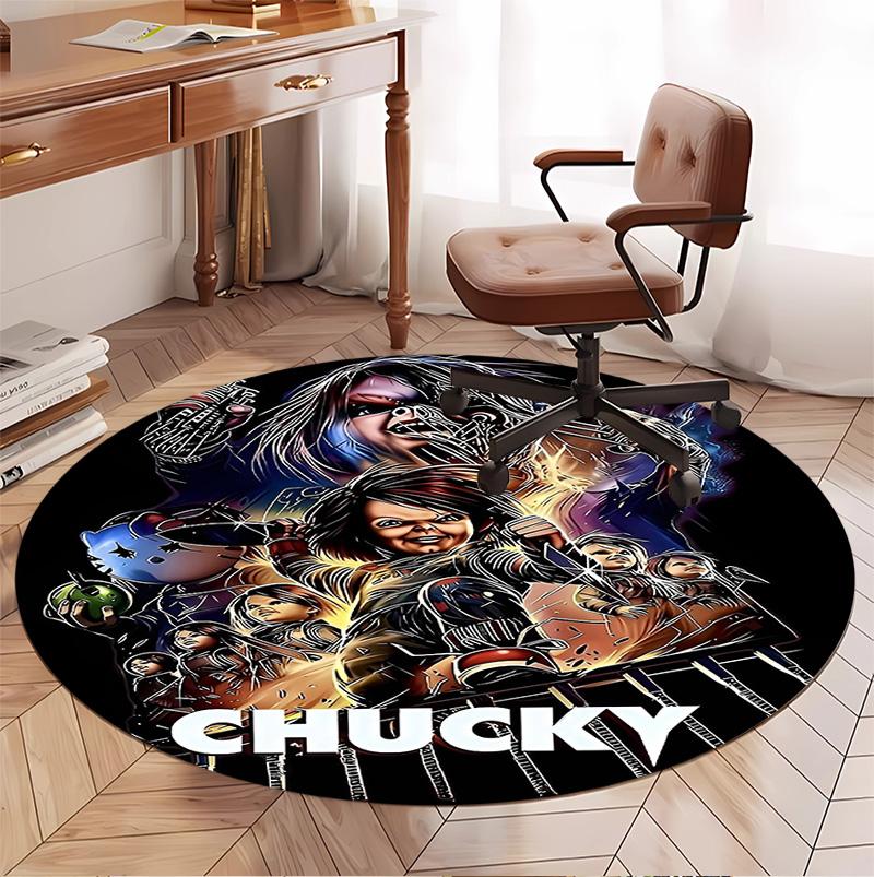 Bride of Chucky Pattern Round Rug, Indoor/Outdoor Mat, for Picnic, Gameroom, Bedroom, Office, Living Room, Home Decor Carpet, Birthday Gift
