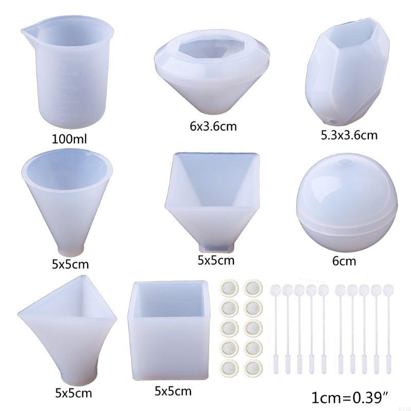 KX4B Resin Casting Silicone Mold Geometric Shapes Design Non-stick Easy to De-mold for DIY Crafts Epoxy Resin Casting