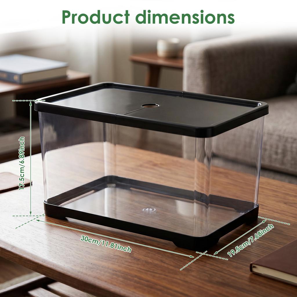 Clear Fish Tank Shatterproof PC Rectangular Small Aquarium with Lid Reptile Terrarium Breeding Tank Habitat Cage for Home Decor