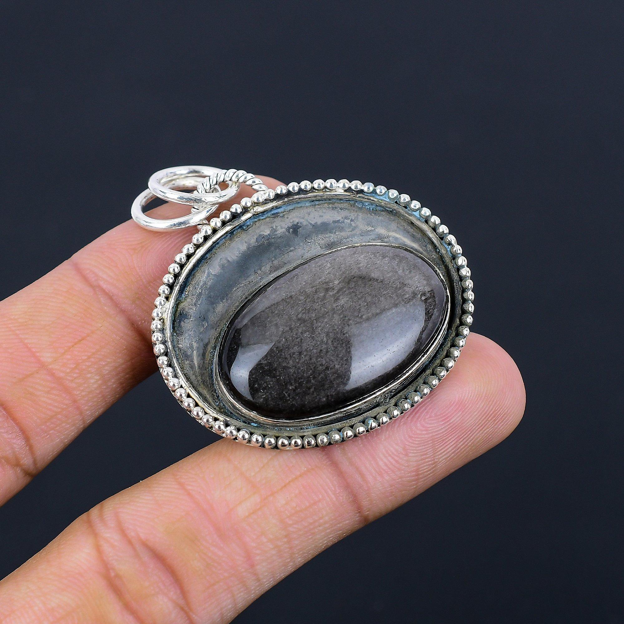 

Natural Silver Sheen Obsidian Gemstone Pendant 925 Sterling Silver For Girls