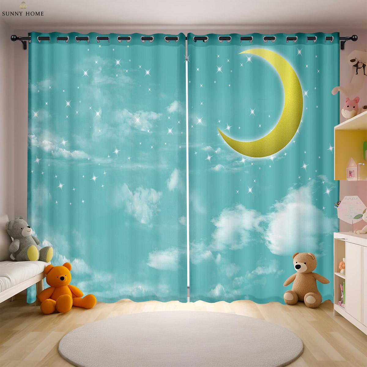 

Милые занавески с принтом в виде звезд и облаков для украшения окон в комнате для девочек, легко стирать и ухаживать, 2 шт. W50xH140(CM)x2PCS&Grommet Top