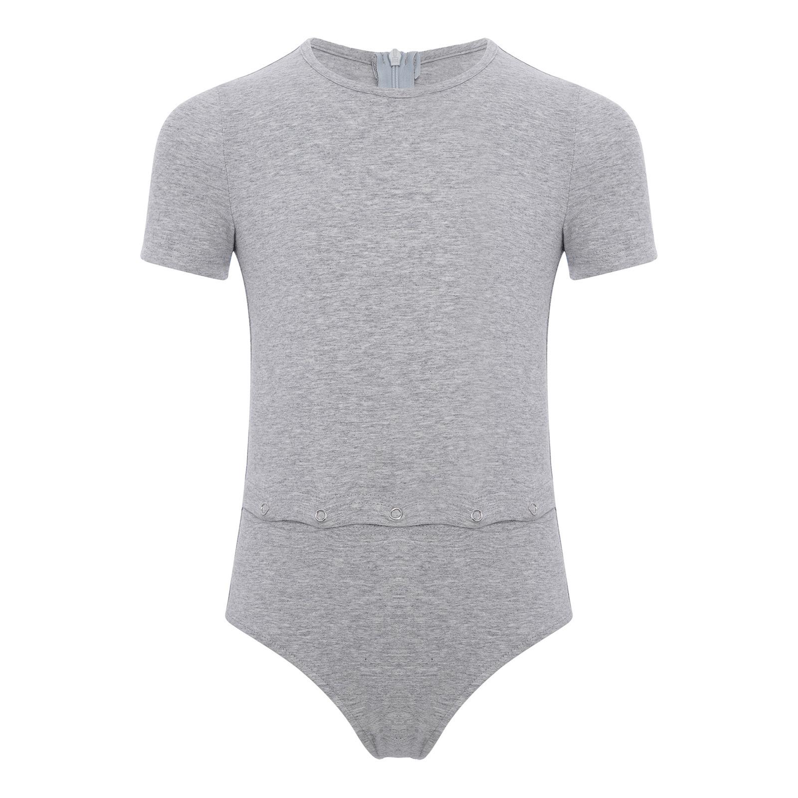 Yunduantong-electronic Unisex Kinderen Speciale Behoeften Adaptieve Kleding Rug Onzichtbare Rits Anti-Uittrek Romper Ronde Hals Korte Mouw Bodysuit 7-8 Years grijs