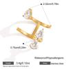 Luxury Waterdrop Zircon Hollow Opening Ring for Women Stainless Steel Gold Plated Waterproof Geometric Jewelry Rust Proof