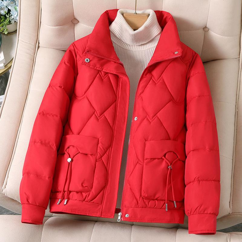 

Parkas Women Short Coats Zipper Coat Stand Collar Full Sleeve Thick Warm Y2k Streetwear Elegant Jackets Outerwear Autumn Winter XXL червоний
