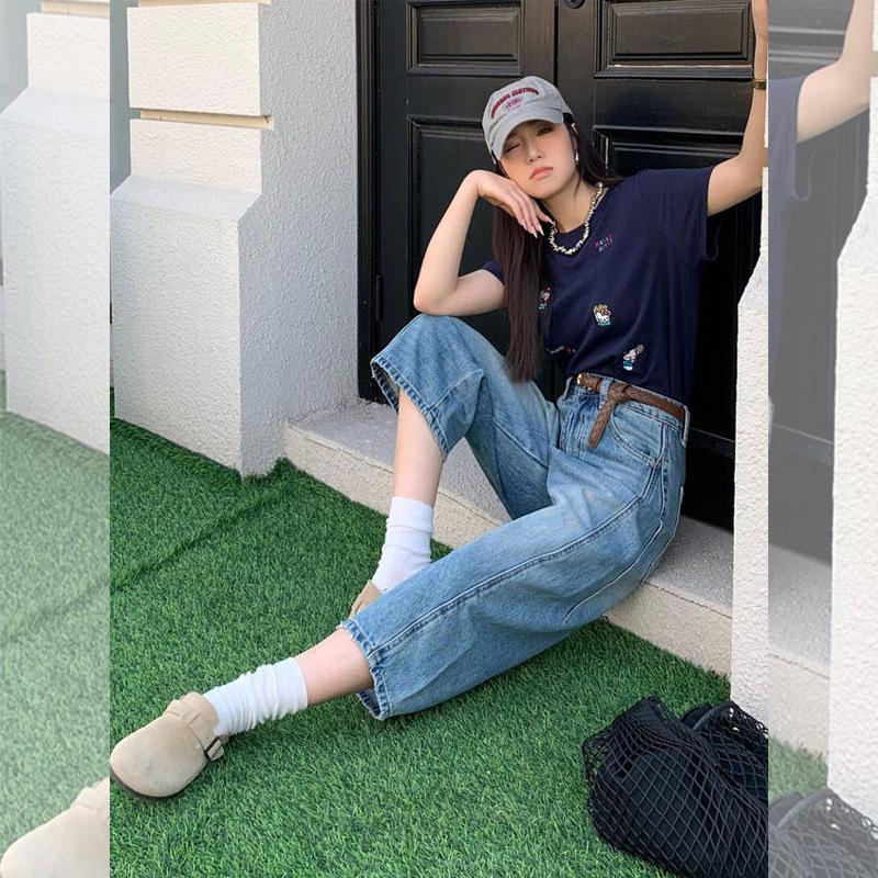 

2026 Spring Women s Plus Size Slimming Wide-Leg Cropped Jeans M светло-синий