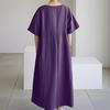 Summer Cotton Linen Dress for Women Short Sleeve Crew Neck A-linen Swing Dress Casual Loose Flowy Beach Sundress with Pockets