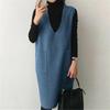 Women's Autumn and Winter Solid Color Loose Vest Skirt Solid Color V-Neck Elegant Commuter Pullover Dresses
