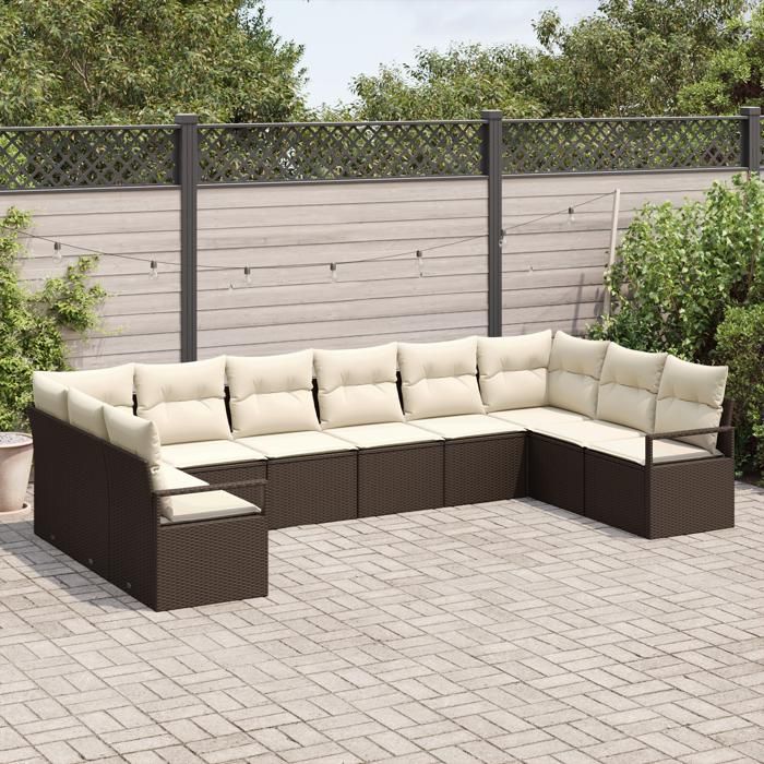 10-piece Garden Sofa Set with Brown Poly Rattan Cushions, 2-seater Garden Sofa with Cushions In 3346558
