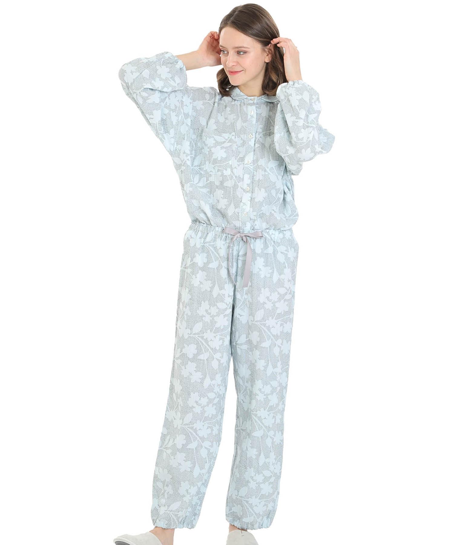 

Narue Pajama Cream Puff Gauze Flower Stitch Shirt Pajamas Women s Set, (R)
