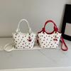Leather Bucket Cherry Printed Crossbody Bag for Women Girls Stylish Small Tote Handbag Zipper Satchel Bag with Adjustable Strap