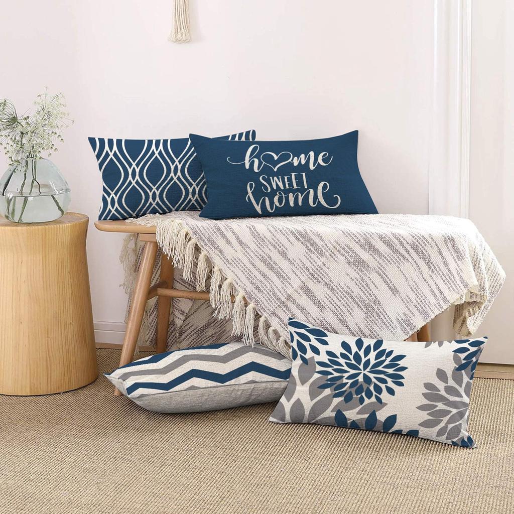 Blue White Geometric Linen Pillowcase Sofa Cushion Cover Home Decoration Can Be For You 30X50 40X60