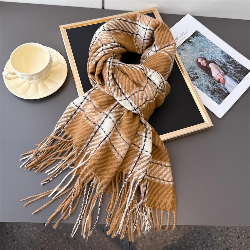 Scarf scarf unisex autumn and winter plaid fringed commuting imitation cashmere warm shawl Korean version fashionable and simple