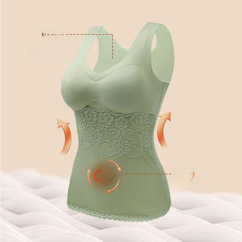 Women's Fleece Warm Vest with Chest Pads, Slim Fit Lace Suspenders, Cold-Proof Thermal Underwear