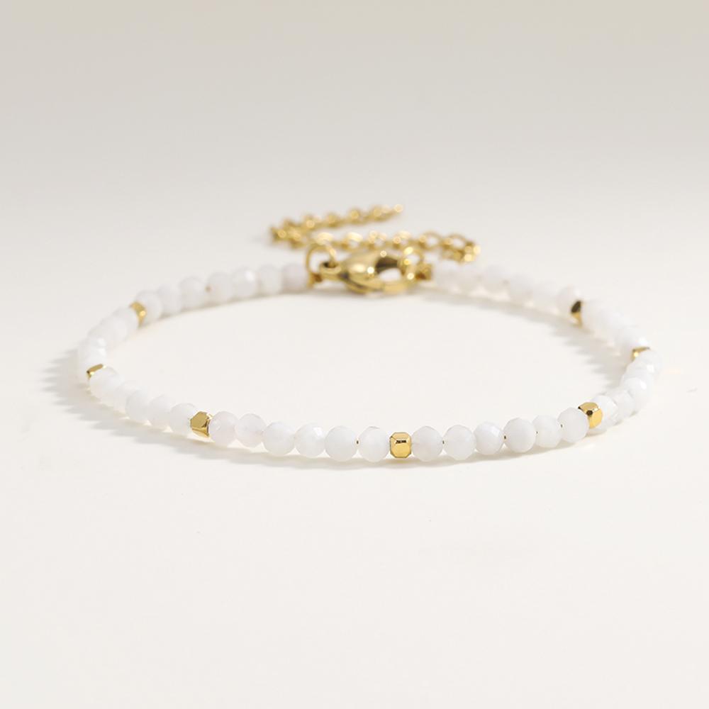 Muliti-color 3mm Faceted Nature Stone Beaded Bracelet For Women Shiny Stainless Steel Square Spacers Exquisite Party Gift