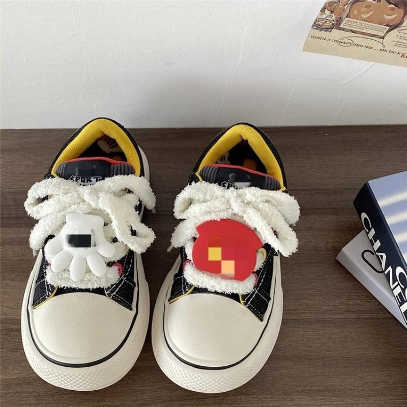 Round head heightening casual shoes trendy autumn new black platform canvas shoes Guochao cartoon big head shoes women's