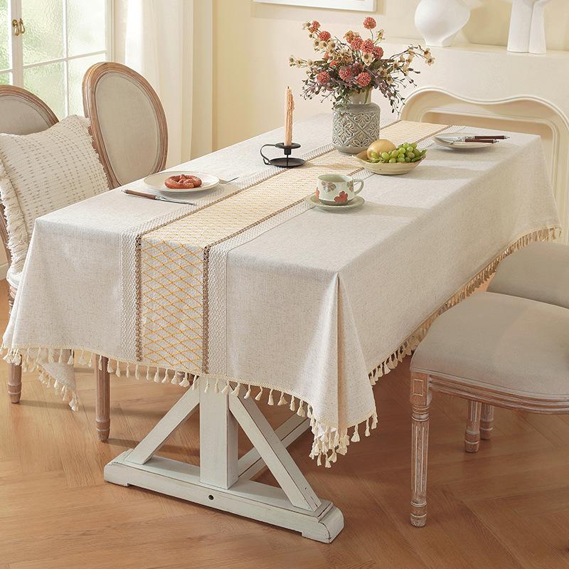 

Nordic Ins Style, Tablecloth Solid Color Light Luxury Lace Splicing Craft Coffee Table Tablecloth Dining Table Cloth Spot 90*90cm