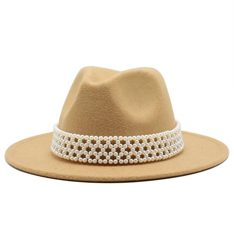 Ladies Hat Trendy British Style Versatile Jazz Hat High-End Pearl Woolen Top Hat
