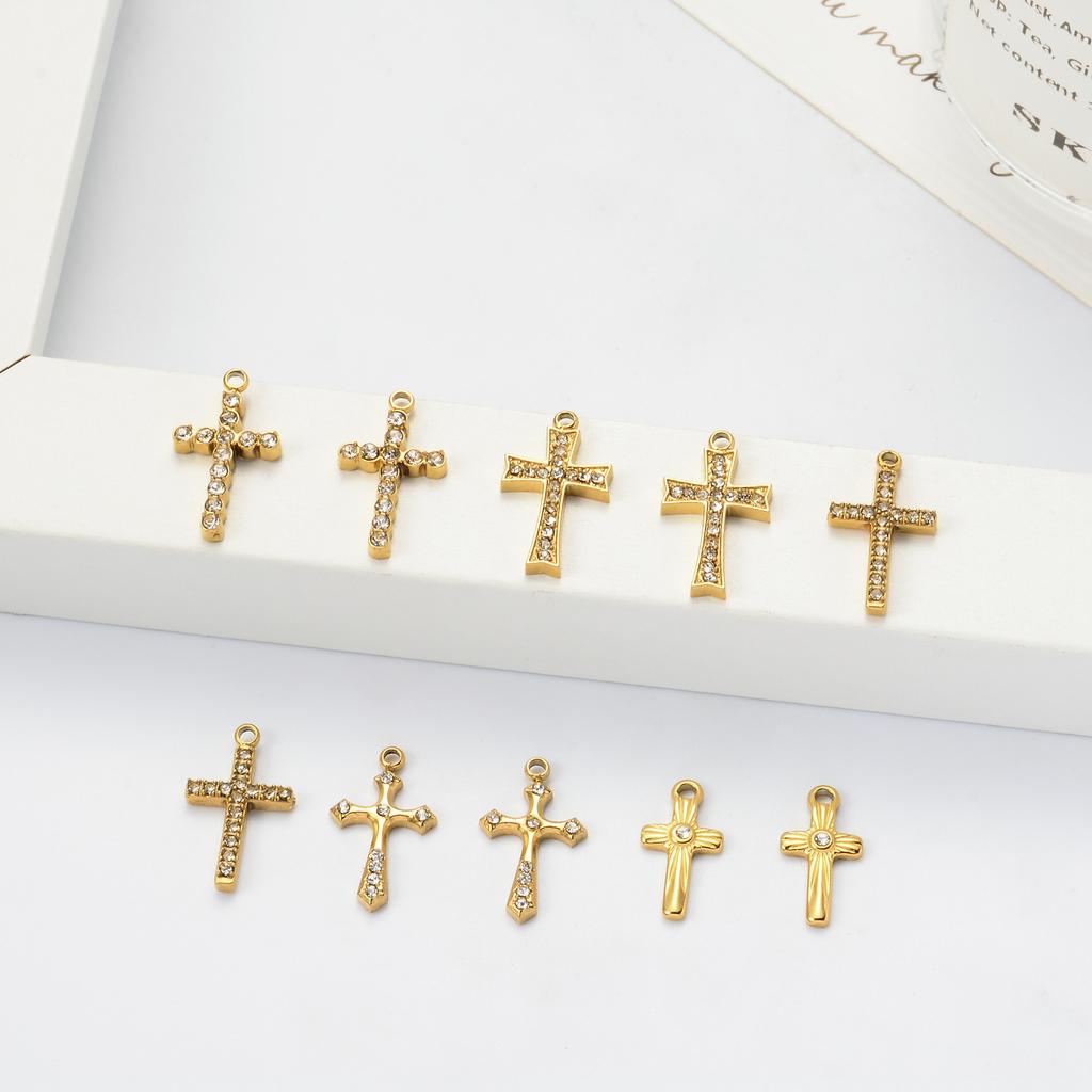 Wholesale 4Pcs Mini Rhinestone Cross Casting Charms Stainless Steel Jewelry Making Earring Pendant Necklace DIY Findings