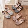 Sandalias de verano para niñas, zapatos de princesa con lazo de diamantes de imitación y lentejuelas a la moda, zapatos para niñas, Sandalias de tacón plano, talla 21-35