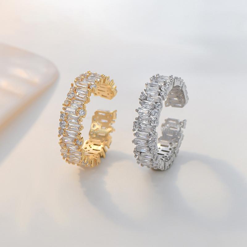 New  Light Luxury Copper Full Zircon Adjustable Ring for Women's Banquet Wear Collection Jewelry 2024