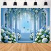 2D Flat Printing Blue Floral Arch Background Cloth for Outdoor & Fantasy Shoots