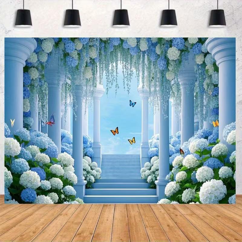 

2D Flat Printing Blue Floral Arch Background Cloth for Outdoor & Fantasy Shoots 47.2x31.5inch/120*80cm