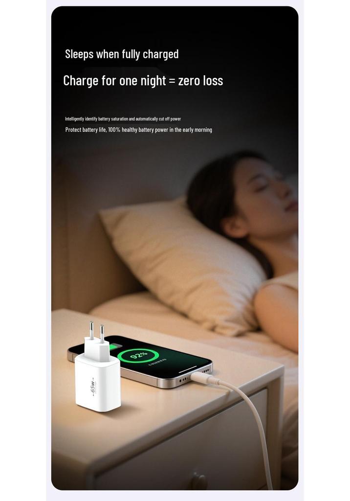 CE/FCC/ROHS Certified PD65W GaN Fast Charger, Multi-Port 2C1A, US/EU Plug