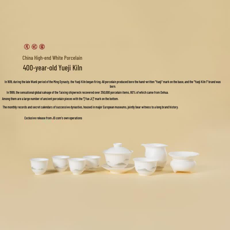 Yueji Kiln Distant Mountains Spring Snow White Porcelain Gaiwan Tea Set