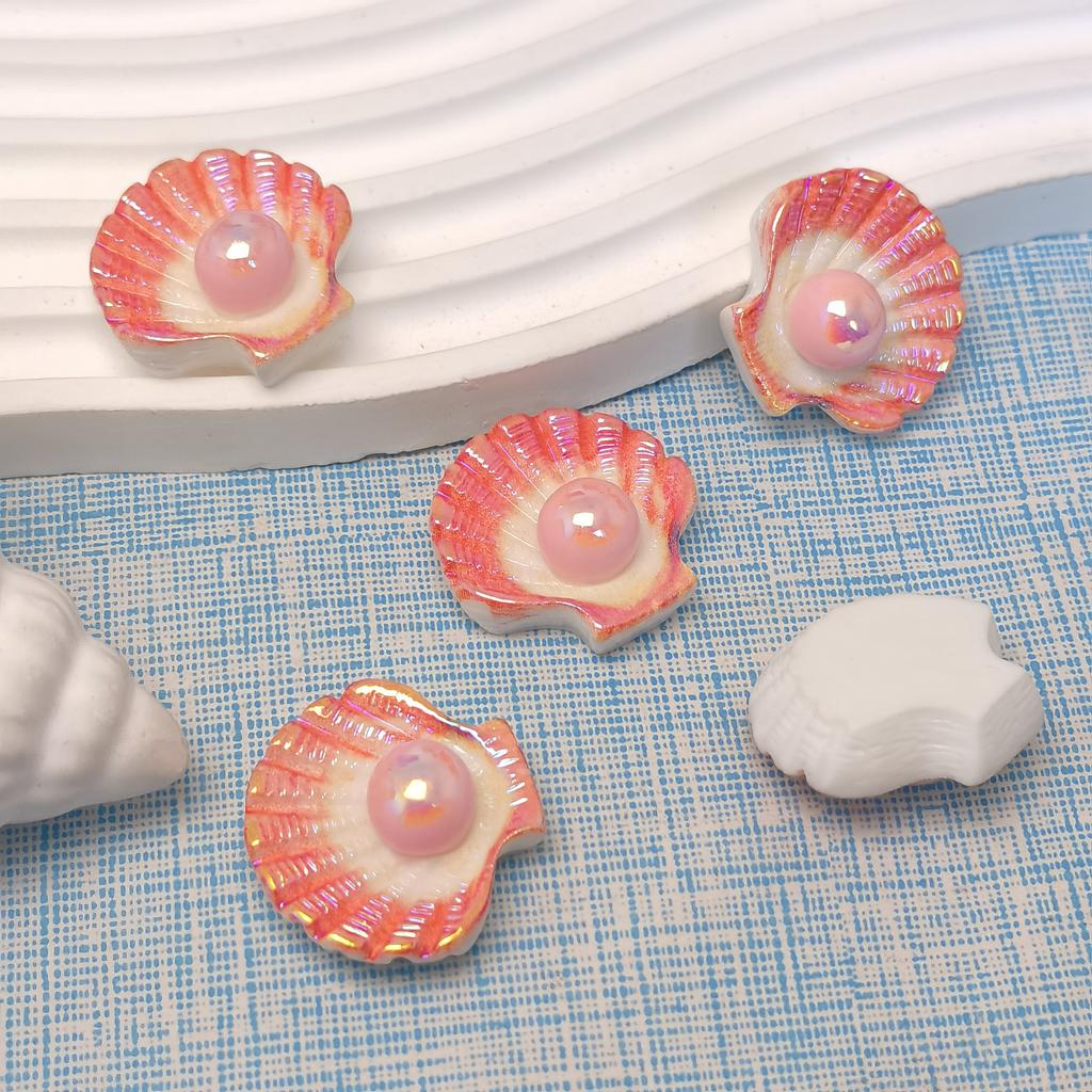 New Arrive 100Pcs Kawaii AB Plated Pearl Shells Flat Back Resin Cabochons for Home Decoration Figurine Crafts Accessories