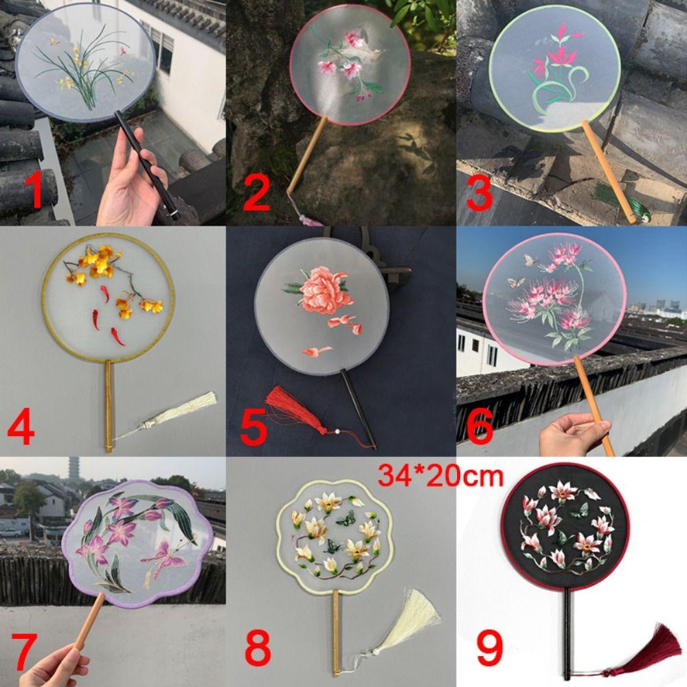 Chinese Style Chinese Style Fan with Pendant Silk Fan HanFu Embroidery Fan  Home Decor