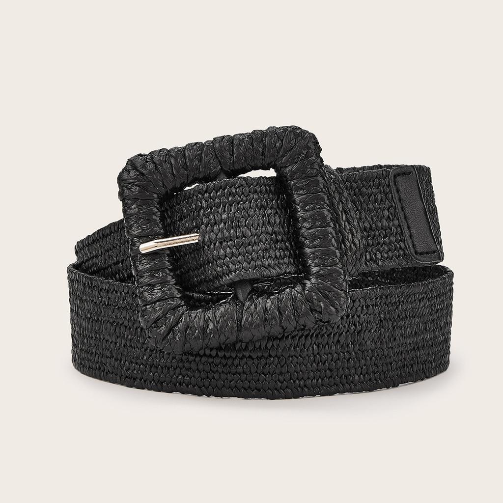 Minimally Circular Designed Buckle Decoration Women Casual Woven Belt Waist